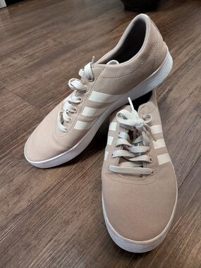 Adidas Beige Canvas Sneakers with White Stripes